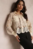 Koszule damskie - Jasnobeżowa Koronkowa Koszula z Kieszeniami Micielia - miniaturka - grafika 1