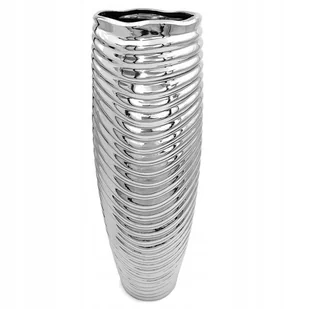 Wazon ceramiczny nowoczesny na kwiaty srebrny 45 cm wysoki glamour - Wazony i flakony - miniaturka - grafika 1