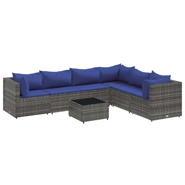 Zestaw wypoczynkowy z szarego rattan PE, 63 x 63 x 57,5 cm, 50 x 50 x 30 cm