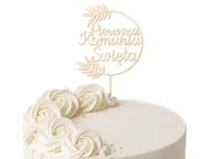 Dekoracje sali - Topper drewniany na tort Pierwsza Komunia Święta - 1 szt. - miniaturka - grafika 1