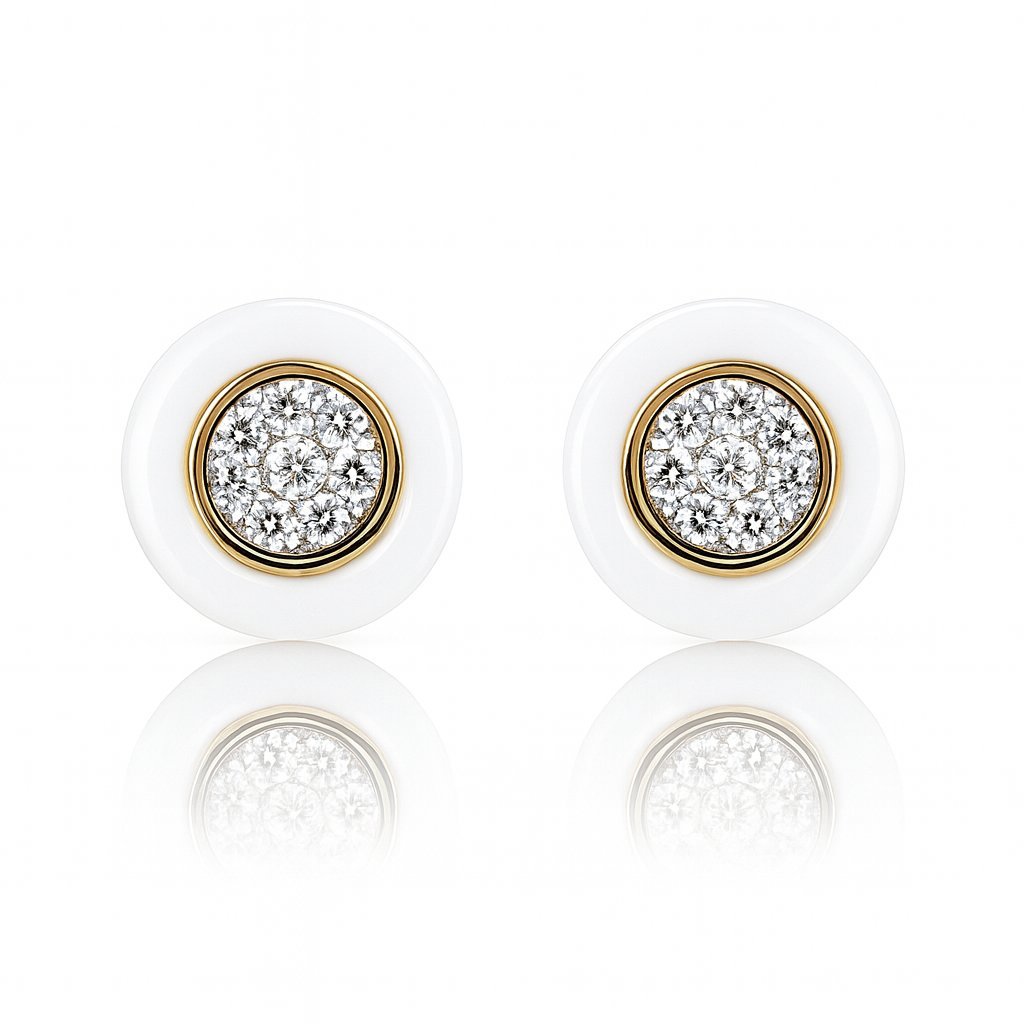 Kolczyki Halo Ceramic Białe Ceramiczne Stal 316L Cyrkonie Sztyfty Prezent