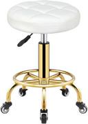 Krzesła i taborety kosmetyczne - Taboret kosmetyczny okrągły fryzjerski hoker stołek biały - miniaturka - grafika 1