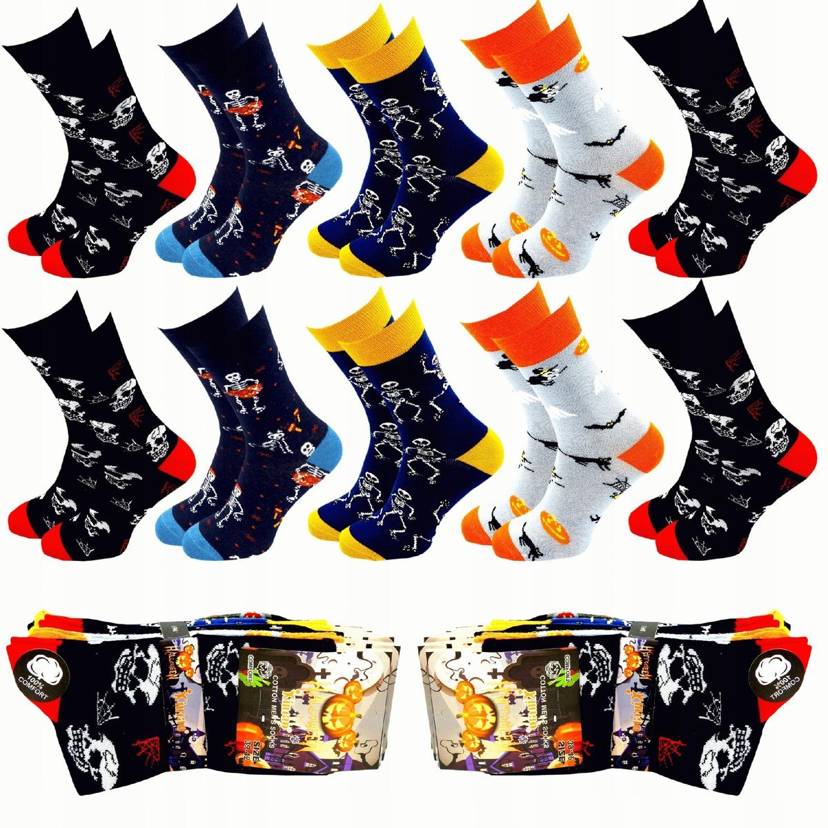 10X Skarpety Męskie Bawełniane Długie HALLOWEEN Kolorowe Skarpetki 39/42