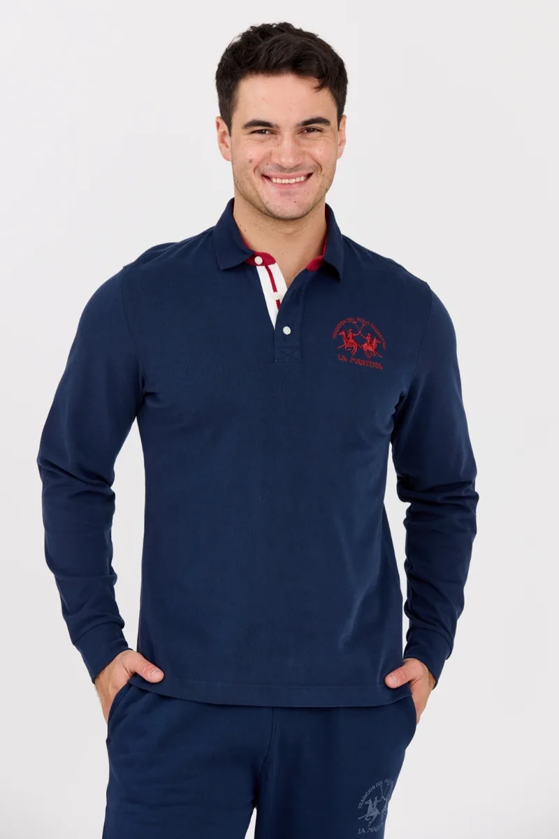 LA MARTINA Granatowy męski longsleeve polo HEAVY JERSEY L