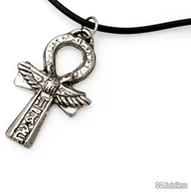 Wisiorki - KRZYŻ ANKH ZE SKARABEUSZEM amulety talizmany krzyże kolor czarny kauczuk ankh (aj476) - miniaturka - grafika 1