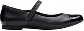 Baleriny - Clarks Dziewczęce Baleriny Czarne Skórzane na Rzepy 38 Jta - miniaturka - grafika 1