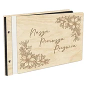 Albumy fotograficzne - Album Na Zdjęcia Prezent Na Pierwszą Rocznicę Nasza Pierwsza Rocznica W Drewnianej Oprawie Z Czarnymi Kartami Z Grawerem - miniaturka - grafika 1