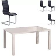 Stoły z krzesłami - Zestaw Stół Ronald 120 + Krzesła K-104 Halmar 6, Czarny / Biały Eco Skay, Biały - miniaturka - grafika 1