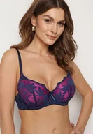 Biustonosze - Granatowo-Fuksjowy Koronkowy Biustonosz z Usztywnianymi Miseczkami na Cienkich Regulowanych Ramiączkach Barcena - miniaturka - grafika 1