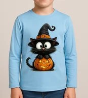 Koszulki dla dziewczynek - Niebieska Dziecięca koszulka z długim rękawkiem na Dzień Dynia - KOTDYNIA70 - miniaturka - grafika 1