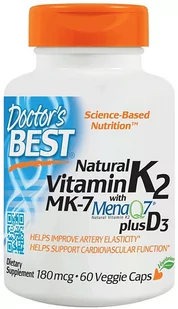 Doctor's Best - Naturalna Witamina K2 MK7 z MenaQ7 + D3, 180mcg, 60 vkaps - Witaminy i minerały - miniaturka - grafika 1