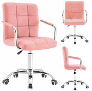 Fotele i krzesła biurowe - Tutumi KRZESŁO BIUROWE PIKOWANE Z PODŁOKIETNIKAMI RÓŻOWE HYL-053-D4 - miniaturka - grafika 1