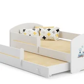 Łóżka dla dzieci i młodzieży - Podwójne białe łóżko dziecięce z rysunkiem pociągu i barierkami 160x80 cm z dolnym łóżkiem 145x80 cm – Zawiera 2 materace i stelaże - miniaturka - grafika 1