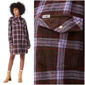Sukienki - Wrangler MINI DRESS Brown luźna flanelowa bawełniana sukienka w kratę S - miniaturka - grafika 1