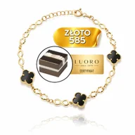 Bransoletki - BRANSOLETKA ZŁOTA 585 14K ZNAKI NIESKOŃCZONOŚCI CZARNE KONICZYNKI 16 CM REGULOWANA - miniaturka - grafika 1