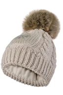 Czapki damskie - Czapka z Futrzanym Pomponem - Beżowa - miniaturka - grafika 1