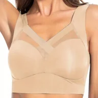 Biustonosze - MIĘKKI WYGODNY BIUSTONOSZ BEZSZWOWY STANIK SPORTOWY FITNESS TOP BEŻOWY L 40 - miniaturka - grafika 1