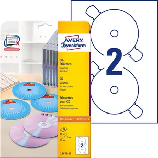 Avery Zweckform Etykiety na płyty CD/DVD Zweckform białe matowe supersize 117 mm, 2 etykiety/A4 50 szt. ZW280 - Etykiety do drukarek - miniaturka - grafika 1