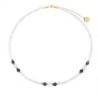 Naszyjniki - Kamień księżycowy i lapis lazuli złocony naszyjnik z koralikami kamieni naturalnych - Manoki - miniaturka - grafika 1