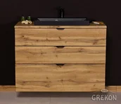 Szafki łazienkowe - Szafka łazienkowa z czarną umywalką nablatową dąb naturalny 100 cm Victa Gante - miniaturka - grafika 1