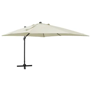 vidaXL Parasol wiszący z lampkami LED i słupkiem, piaskowy, 300 cm 312344 - Parasole ogrodowe - miniaturka - grafika 12