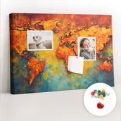 Tablice i flipcharty - Szkolna Tablica korkowa 60x40 cm, Kolorowe Pinezki, wzór Dekoracyjna mapa świata - miniaturka - grafika 1