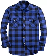 Koszule męskie - siliteelon Koszula flanelowa męska bawełniana koszula w kratkę Męska koszula z długim rękawem Regular Fit Casual Plaid Shirt, Niebieski - czarny, S - miniaturka - grafika 1