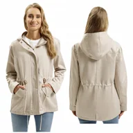 Kurtki damskie - KURTKA damska PARKA wiosenna z kapturem CROSS JEANS casual beżowa S - miniaturka - grafika 1