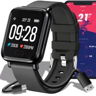 Smartwatch - SMARTWATCH INTELIGENTNY ZEGAREK CZARNY WODOODPORNY SPORTOWY TĘTNO IP67 - miniaturka - grafika 1