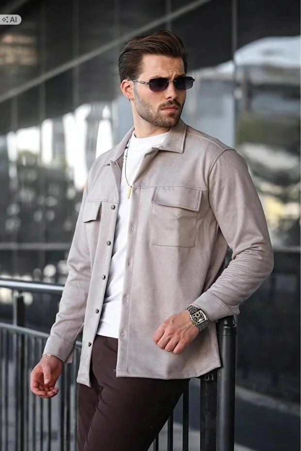 MIĘKKA ZAMSZOWA KURTKA MĘSKA Z KIESZENIAMI ELEGANCKA M 5IA