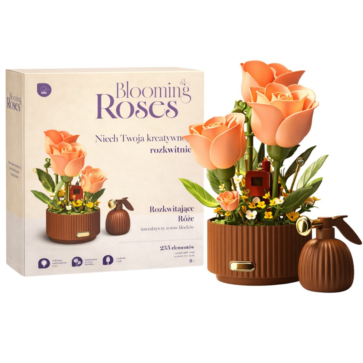 Klocki konstrukcyjne Róże LED interaktywne Blooming Roses Pudrowe PL