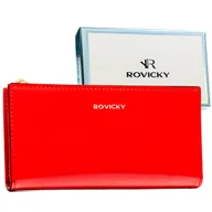 Portfele - Portfel damski na karty ROVICKY duży ochrona RFID rozbudowany na zatrzask i suwak elegancki czerwony - miniaturka - grafika 1