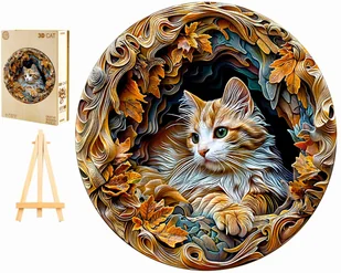 PUZZLE DREWNIANE DUŻE 300 ELEMENTÓW KOT 3D WITRAŻ W DREWNIANYM PUDEŁKU - Puzzle - miniaturka - grafika 1