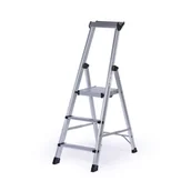 Pozostałe wyposażenie warsztatu - Schody aluminiowe jednostronne z półką, 1x3 stopnie, wysokość 0,68 m - miniaturka - grafika 1