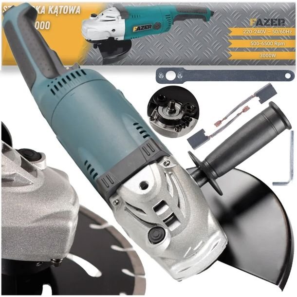 Szlifierka Kątowa 230mm Duża Wolny Soft Start Kątówka 3000w Mocna + Zestaw