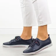 Półbuty damskie - Granatowe ażurowe skórzane półbuty, tenisówki damskie S.Barski 587 - S.BARSKI - miniaturka - grafika 1