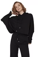 Bluzy damskie - Trendyol Damska bluza z kapturem, jednokolorowa, regularna, Czarny, XS - miniaturka - grafika 1