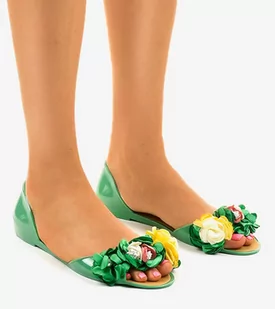 Zielone sandałki meliski z kwiatkami AE20 - Gemre - Baleriny - miniaturka - grafika 1