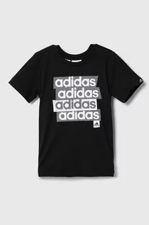 Koszulki dla dziewczynek - adidas t-shirt bawełniany dziecięcy kolor czarny z nadrukiem - grafika 1