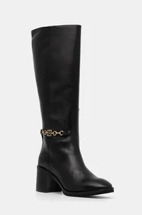 Tommy Hilfiger kozaki skórzane TH CHAIN LEATHER LONG BOOT damskie kolor czarny na słupku FW0FW08182 - Kozaki damskie - miniaturka - grafika 1