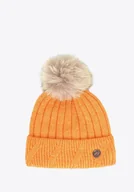 Czapki damskie - Czapka damska zimowa z pomponem pomarańczowa - miniaturka - grafika 1