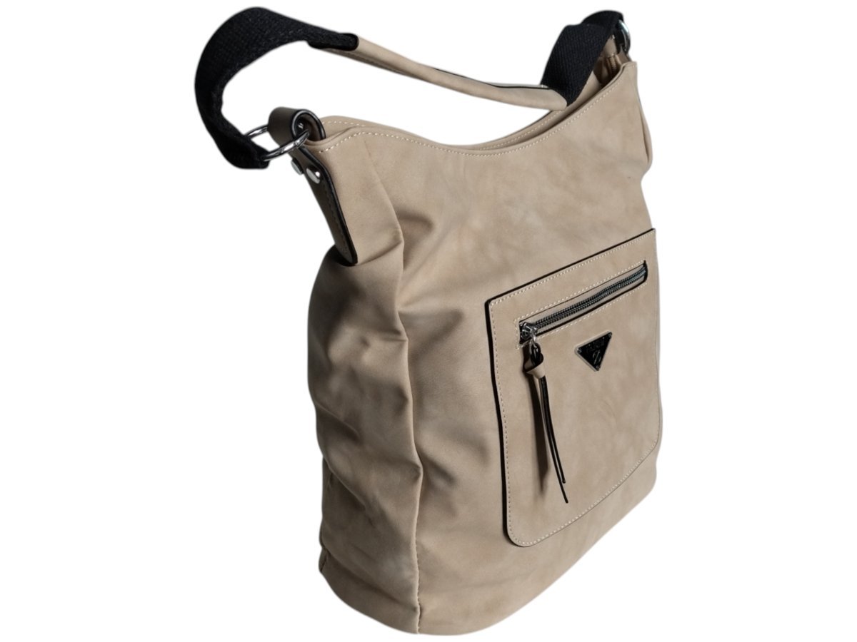 Beżowa Torebka Damska Shopper z Przegrodą, Miejski Styl, Duża