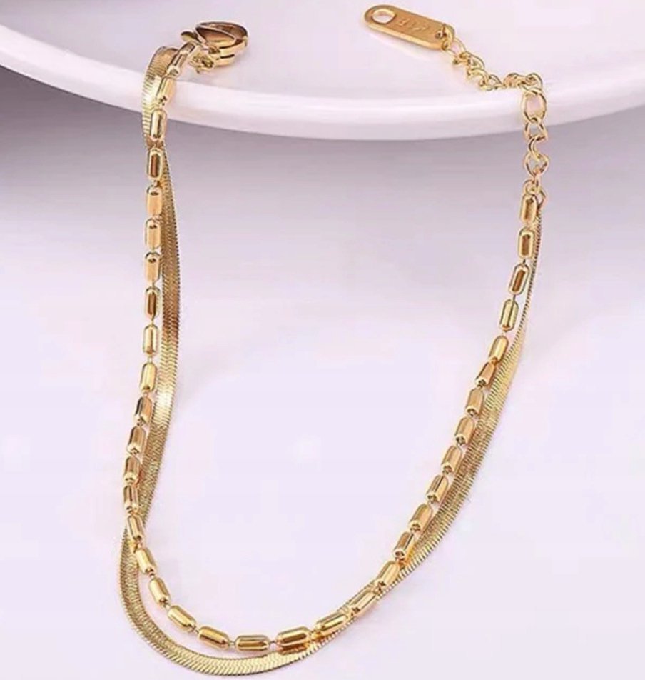 Złota Podwójna Bransoletka Wielowarstwowa Łańcuszki Szlachetna