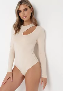 Jasnobeżowe Body z Długim Rękawem i Wycięciem Dugena - Body - miniaturka - grafika 1
