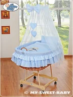 Łóżeczka i kojce - Kosz Mojżesza z baldachimem- Miś z kokardką niebieski - miniaturka - grafika 1