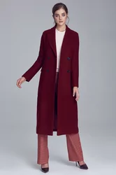 Elegancki bordowy płaszcz dwurzędowy - PL06 (kolor bordo, rozmiar 42) -  Ceny i opinie na Skapiec.pl