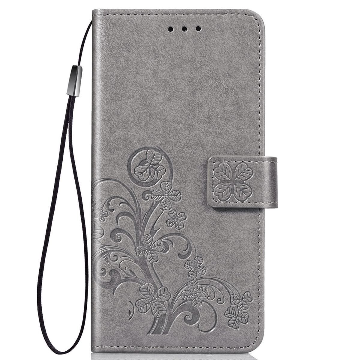 Etui na telefon komórkowy Pokrowiec ochronny Etui z klapką Uchwyt na kartę Kwiaty, Kolor: Szary, Wybierz model: Samsung Galaxy A71