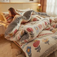 Inne - TEMU 1 szt. Boho Kwiatowy Pluszowy Zimowy Kołder - Miękki, Ciepły i Oddychający, Całoroczny Pokrowiec z Wzorami Śnieżynki i Geometrycznymi Wzorami w - miniaturka - grafika 1
