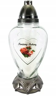 Szklany Znicz Serce Z Napisem Kochamy - Pamiętamy Lampion Duży 31Cm - Lampiony i znicze - miniaturka - grafika 1