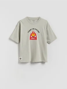 Reserved - T-shirt z nadrukiem Inside Out - jasnoszary - Koszulki dla chłopców - miniaturka - grafika 1